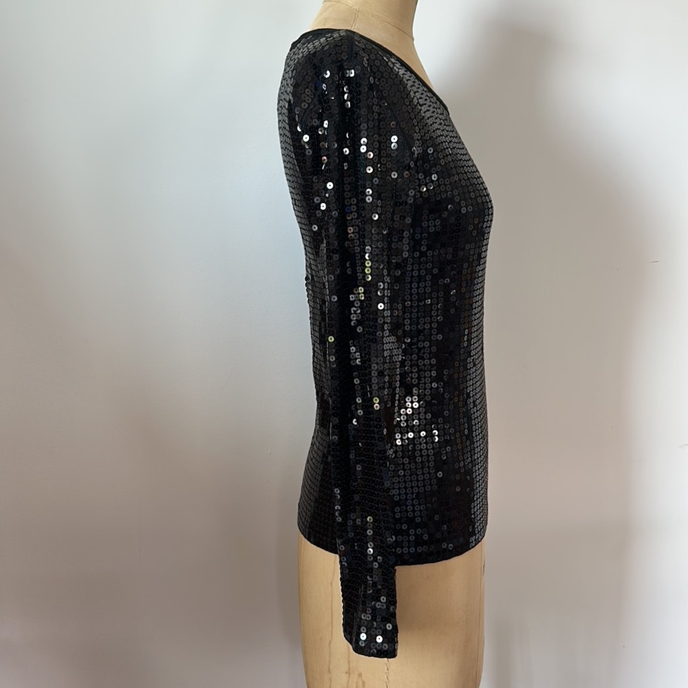 Michael Kors black sequin long sleeve t-shirt top XS 2-4 - Picture 6 of 9